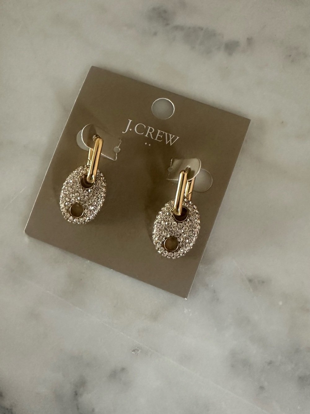 J. Crew Two-Tone Gold and Crystal Pave Oval Drop Earrings